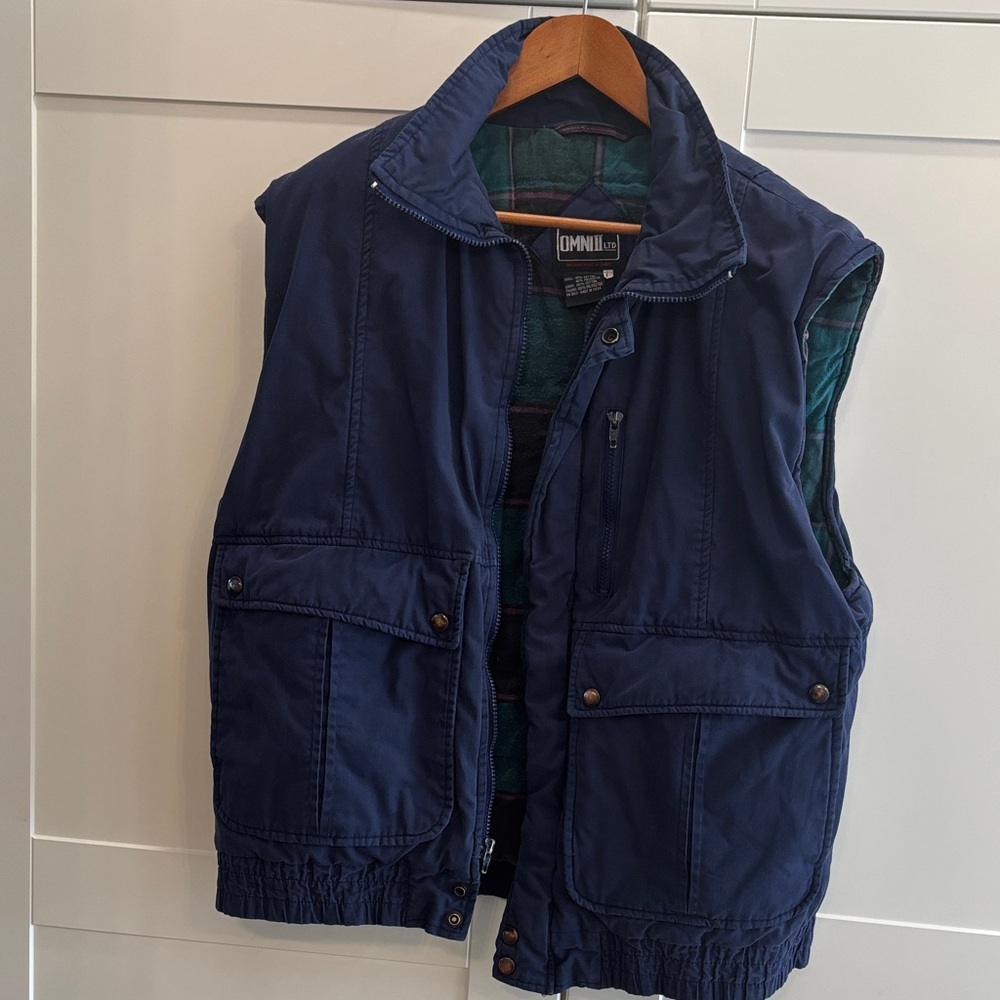 Navy Blue Men's Vest with Plaid Interior